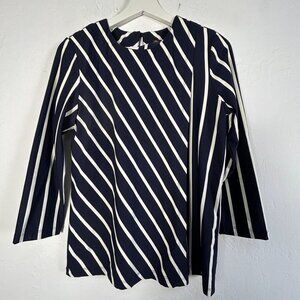 J. McLaughlin Womens Navy & White Mixed Striped 3/4 Sleeve Top Medium Casual